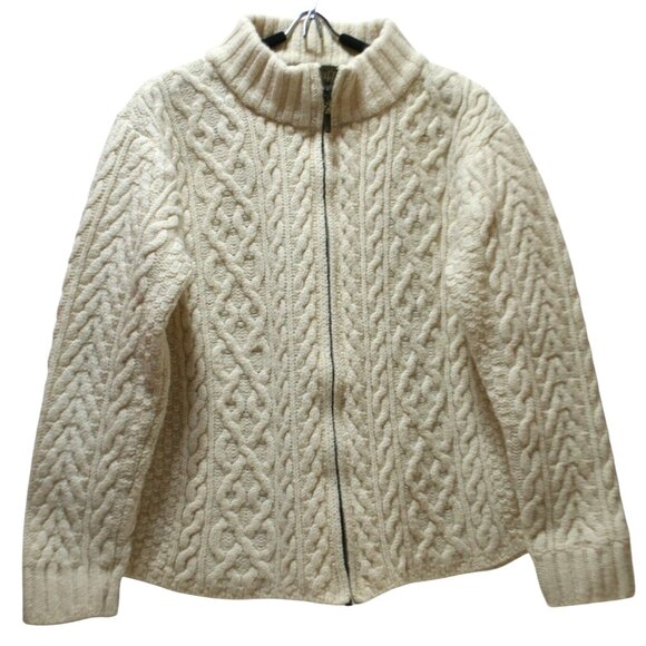 Inis Crafts Sweaters - Inis Crafts Merino Wool Zip Cardigan Womens S Cream Cable Knit Ireland Heritage